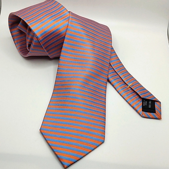 NAUTICA BLUE ORANGE STRIPE 100% SILK NECKTIE - Picture 2 of 5
